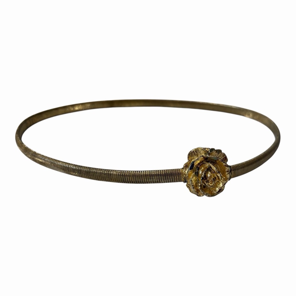 Omega Stretch Belt Flower‎ Buckle 27" In Light Stretch Gold Tone Classic Vintage